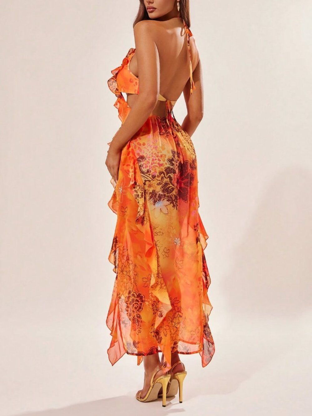 Multicolor Boho Women's Tropical Chiffon Dress High Slit Spaghetti Straps dress - Picture 3 of 7